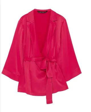 Blusa cruzada Zara lazo cuello solapa fucsia