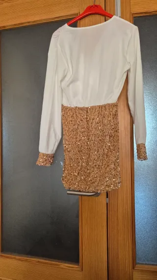 Vestido fiesta lentejuelas dorado y blanco