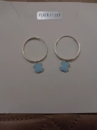Aros Plata Osito Esmaltado Azul