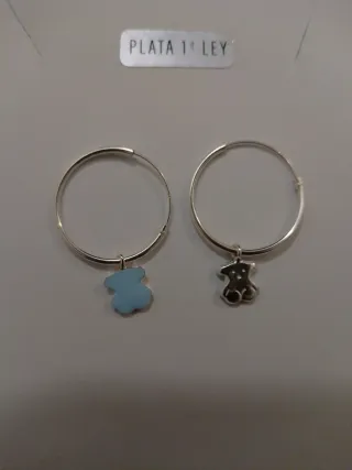 Aros Plata Osito Esmaltado Azul