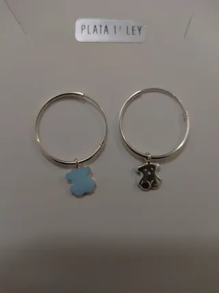 Aros Plata Osito Esmaltado Azul
