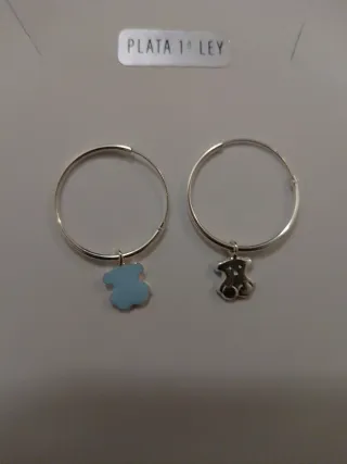 Aros Plata Osito Esmaltado Azul