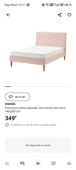 Cama rosa con cabecero tapizado. 140*200 cm.