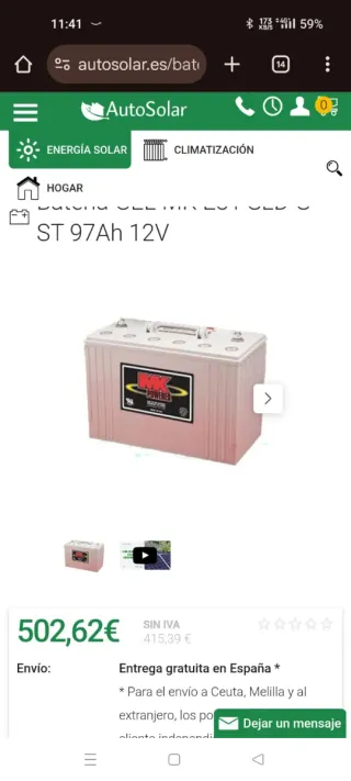 Batería Gel 12V 100Ah Autocaravana