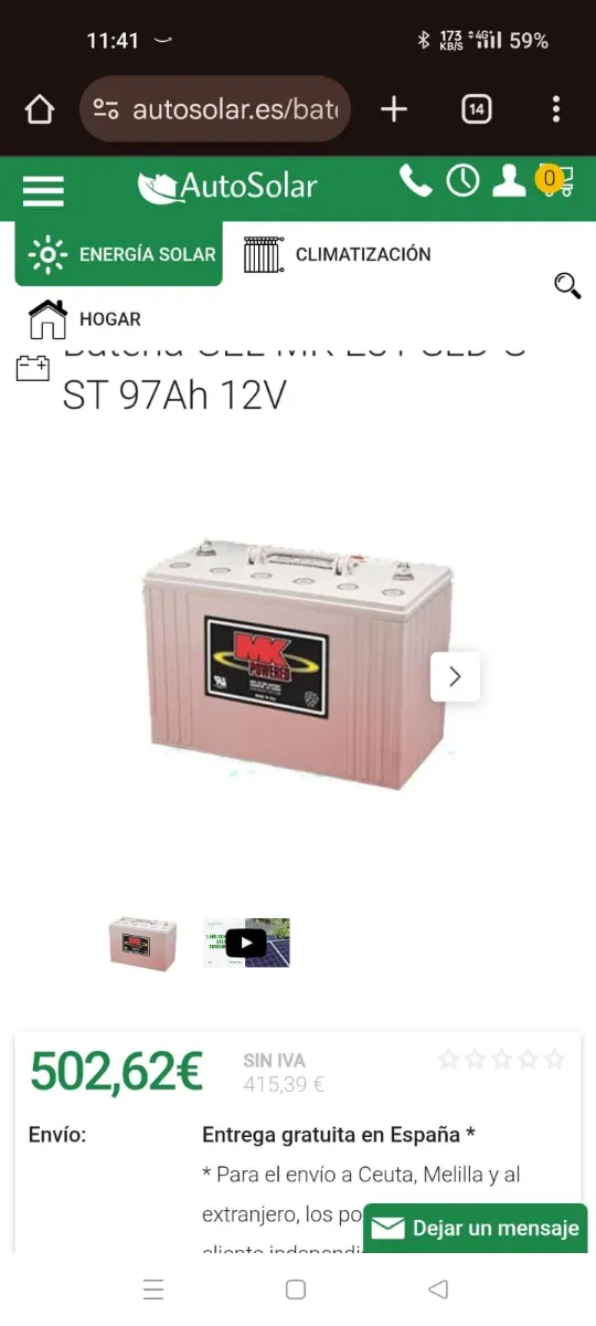 Batería Gel 12V 100Ah Autocaravana