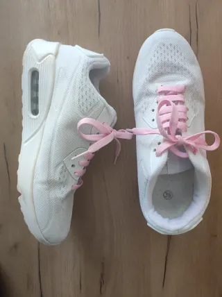 Scarpe da ginnastica bianche con lacci rosa n.39