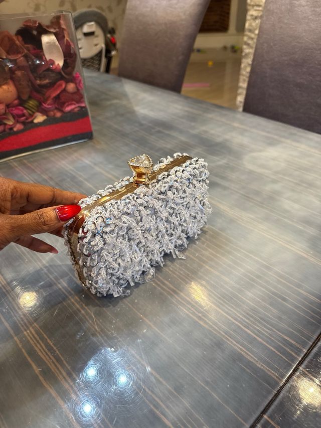 Monedero de noche lujo vintage adornado plateado