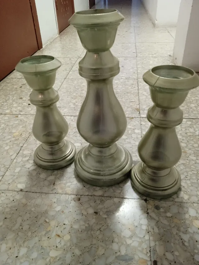 Juego 3 jarrones cristal plateado