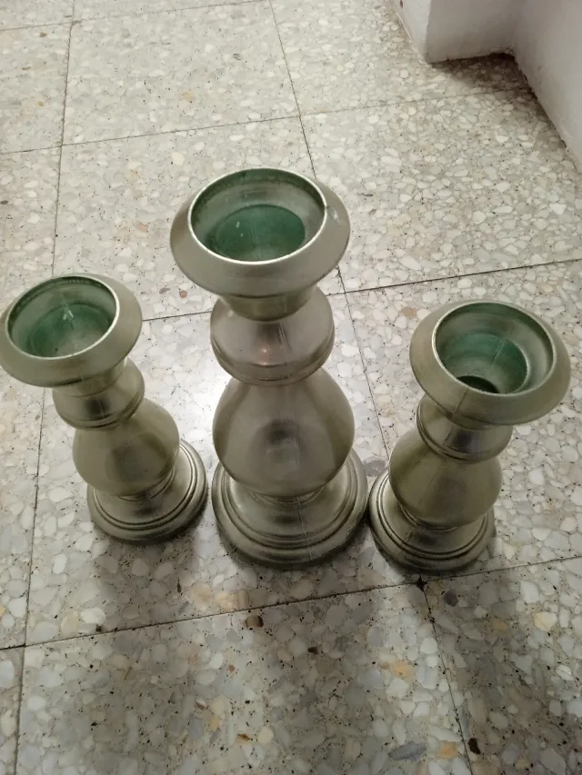 Juego 3 jarrones cristal plateado