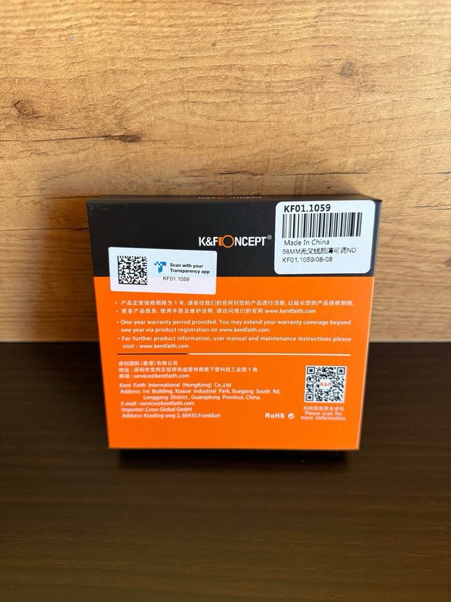 Filtro Densidad neutra K&F CONCEPT 58MM (Sin uso)