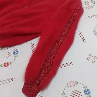 Rebeca Angora Artesanal Crochet Seda Rojo frambues