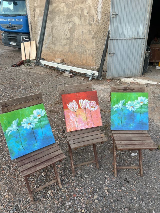 Lote 3 cuadros flores acrílico