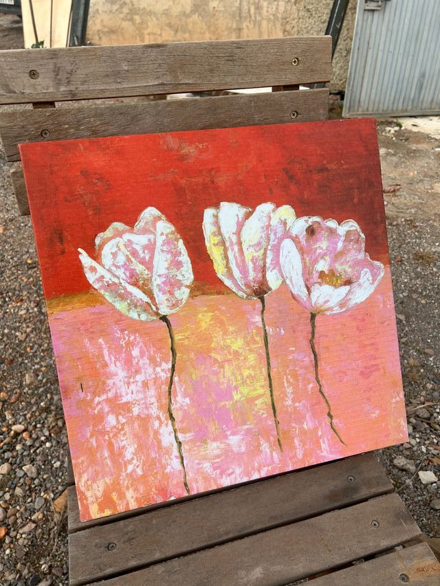 Lote 3 cuadros flores acrílico