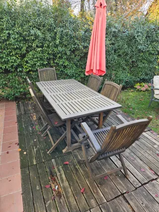 Mesa y 6 Sillas de Jardín Madera