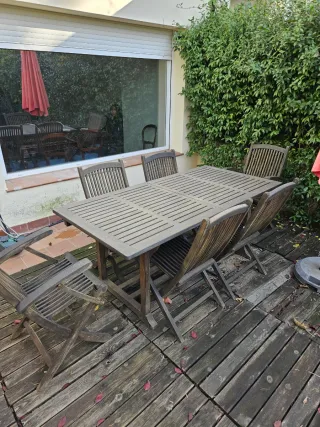Mesa y 6 Sillas de Jardín Madera