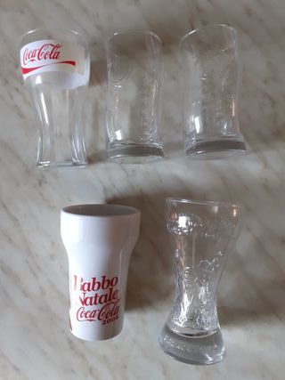 5 Bicchieri Coca Cola Vetro Ceramica Anni 2000