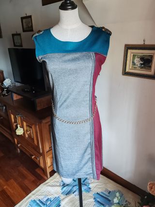 abito tubino tg M grigio bordeaux casual