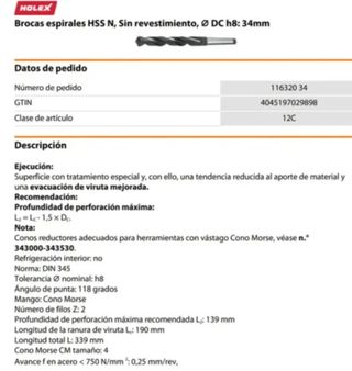 BROCA MANGO CONICO HOLEX DE 34