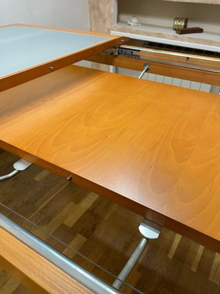 Mesa comedor extensible madera y cristal