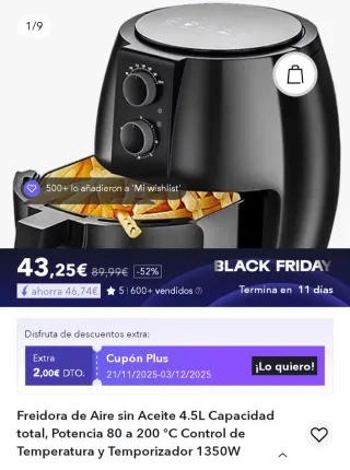 Freidora de aire / Airfryer negra