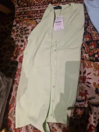 Chaqueta Zara Algodón Cuello Pico Verde Talla XL
