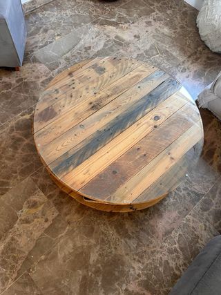 Mesa centro madera y cristal artesanal