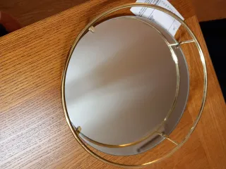 Bandeja redonda dorada con espejo