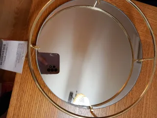 Bandeja redonda dorada con espejo