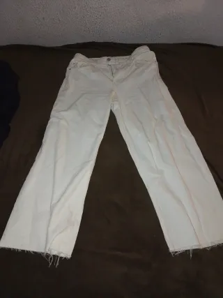 Pantalón ancho mujer beige