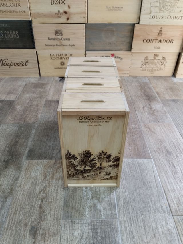 4 Cajas de Madera con Tapa Corredera y Asa