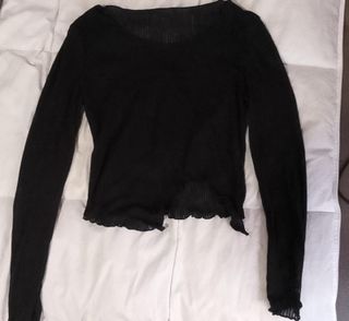 Camiseta acanalada crop top negra XS/S