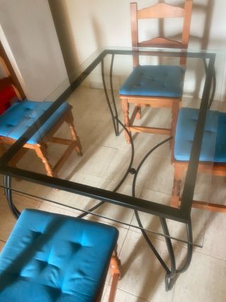 Mesa cristal patas forja