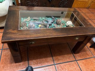 Mesa de centro rústica madera y cristal