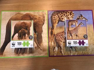 Lote 2 Puzzles WWF 100 Piezas Elefantes y Jirafas
