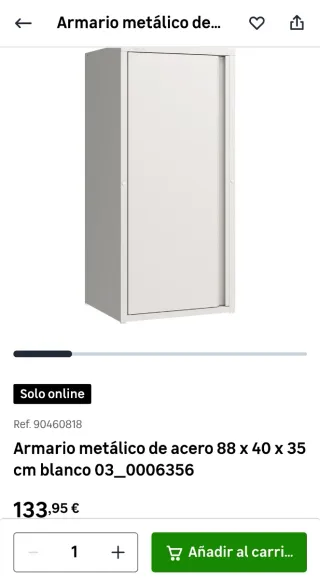 Armario Metálico Blanco 1 Puerta con baldas