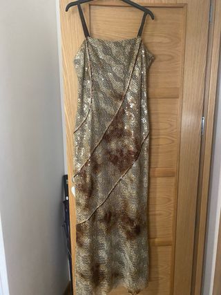 Vestido fiesta lentejuelas negro y dorado