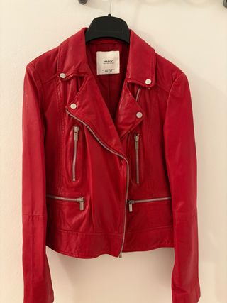 Cazadora Biker Piel Roja Mango Talla S