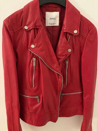 Cazadora Biker Piel Roja Mango Talla S