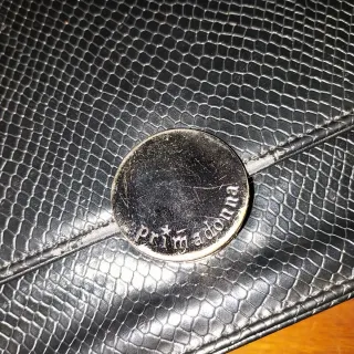 Borsetta nera con tracolla argentata.