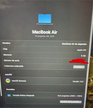 MacBook air 13, M3 diciembre 2024 Space Gray 256gb