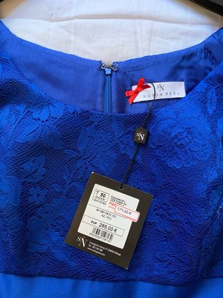 Vestido satén y encaje azul marino