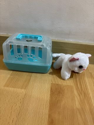 Gato peluche con transportín azul