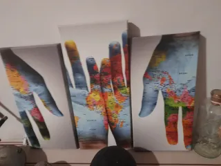 Juego 3 lienzos manos mapa mundo