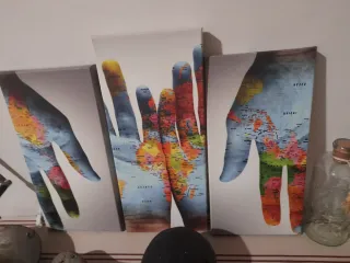 Juego 3 lienzos manos mapa mundo