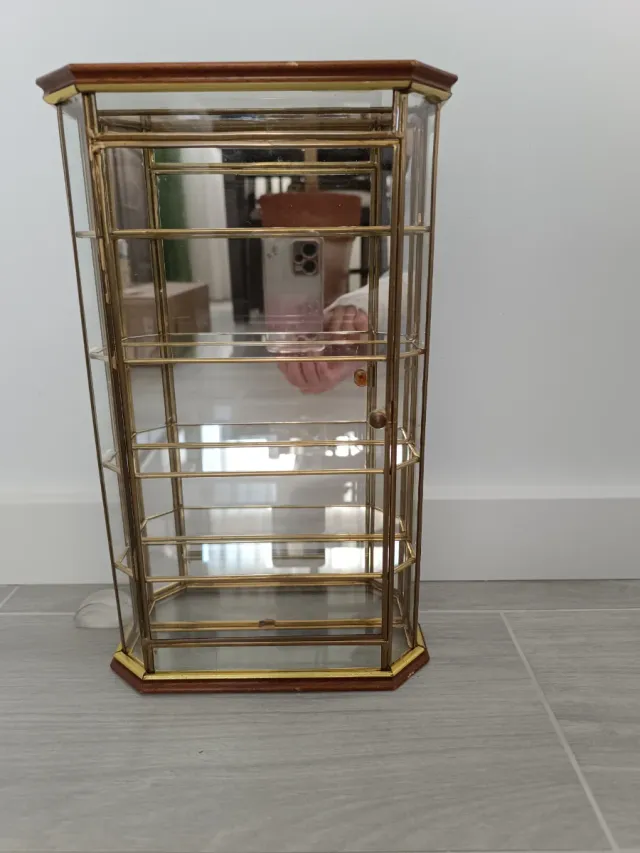 Vitrina expositora de cristal y latón
