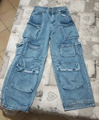 Jeans Cargo Donna Blu