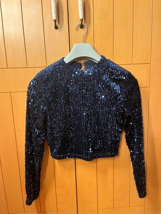 Top lentejuelas azul talla S