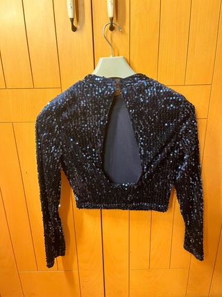 Top lentejuelas azul talla S