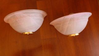 Coppia applique vetro satinato rosa e ottone