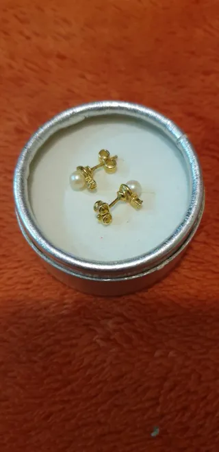 Pendientes niña acero perla y circonita